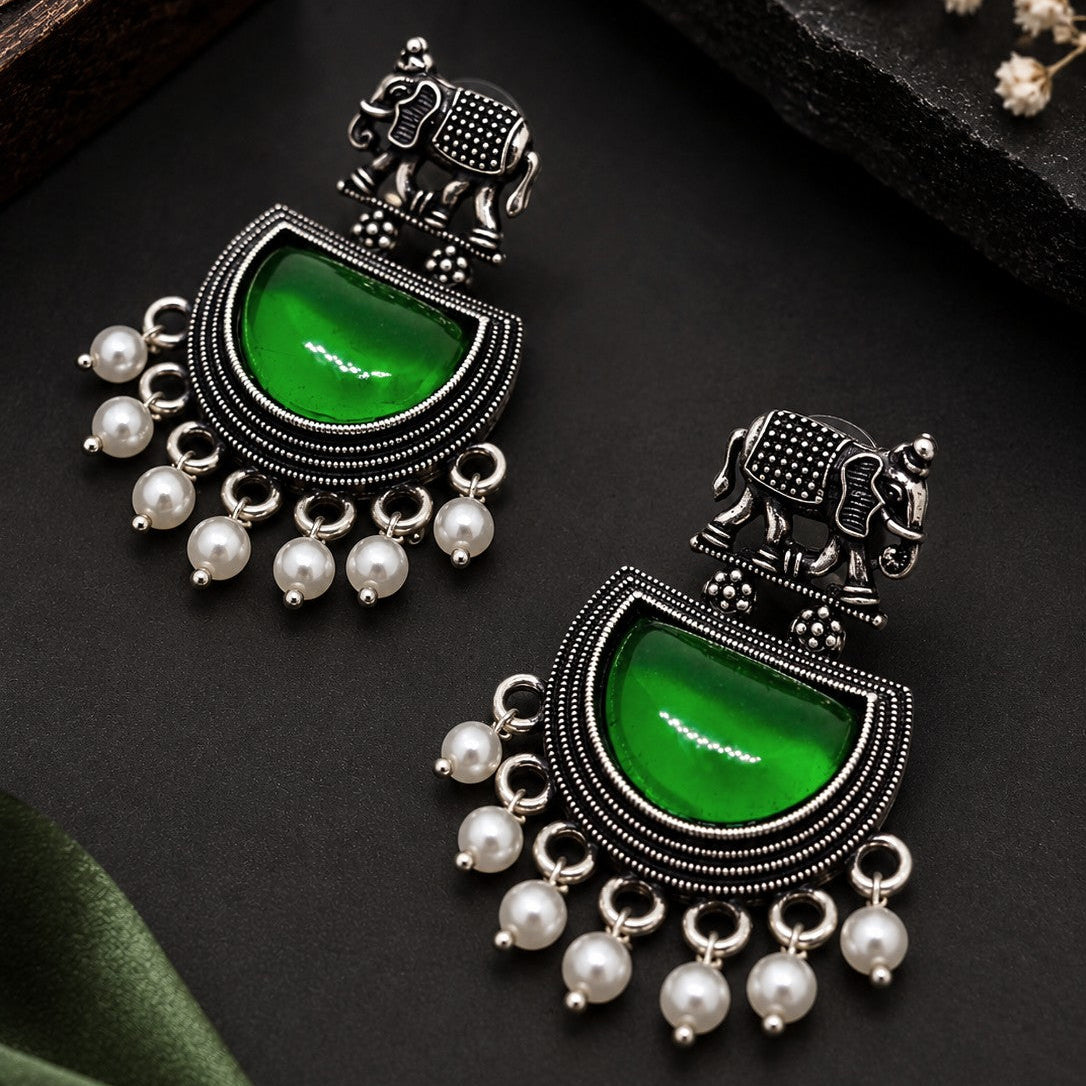 Elephant Half Moon Drop Earrings