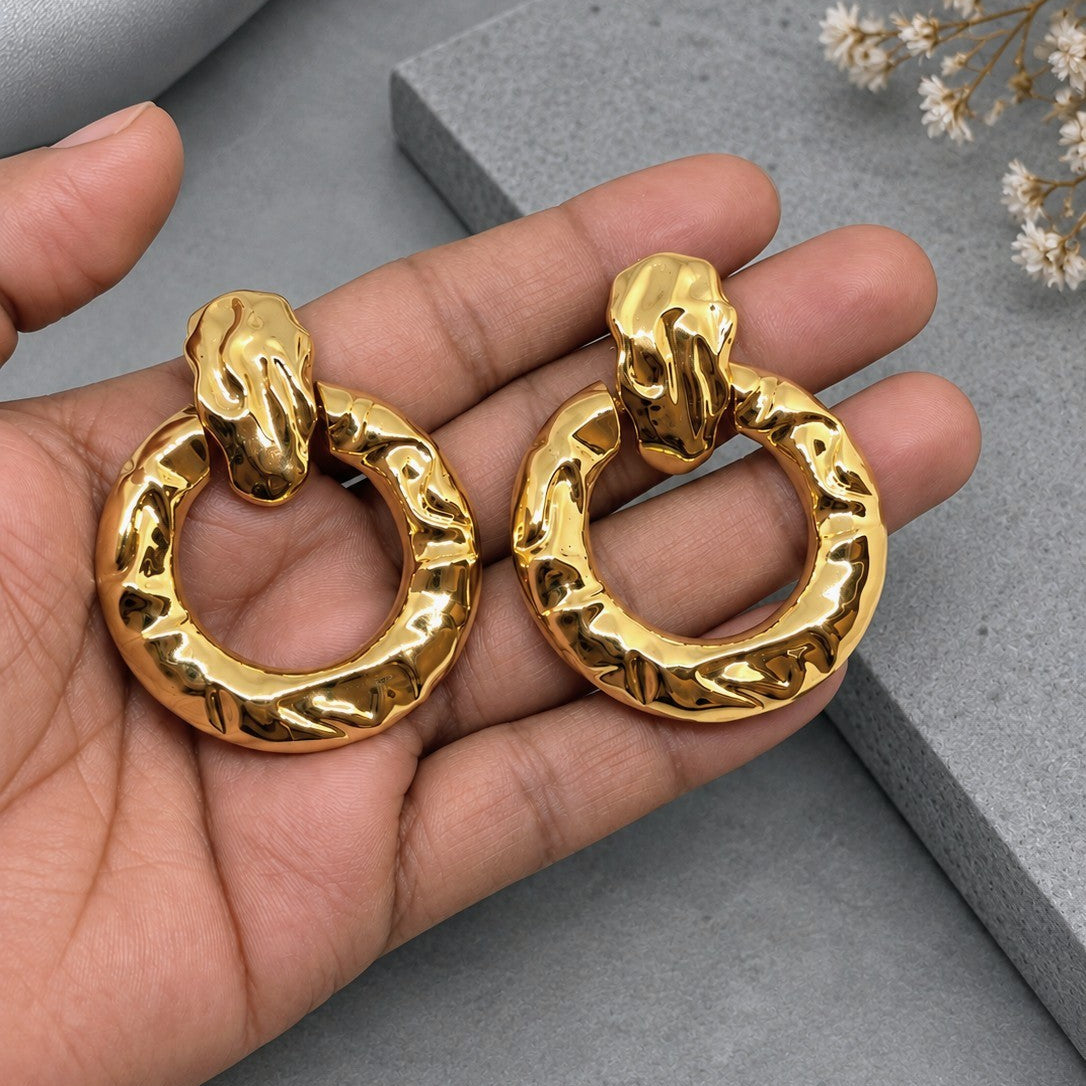 Molten Texture Door Knocker Hoop Earrings