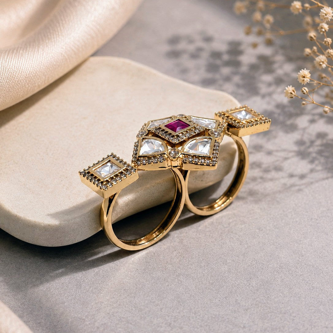 Polki Cluster Double Ring
