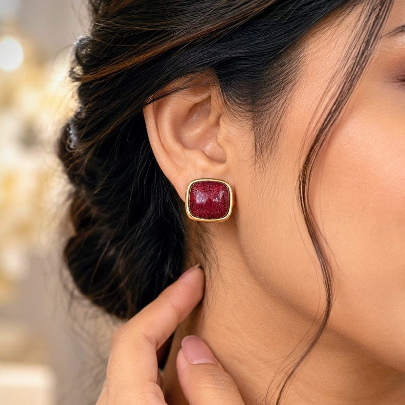 Square Crackle Cabochon Earrings