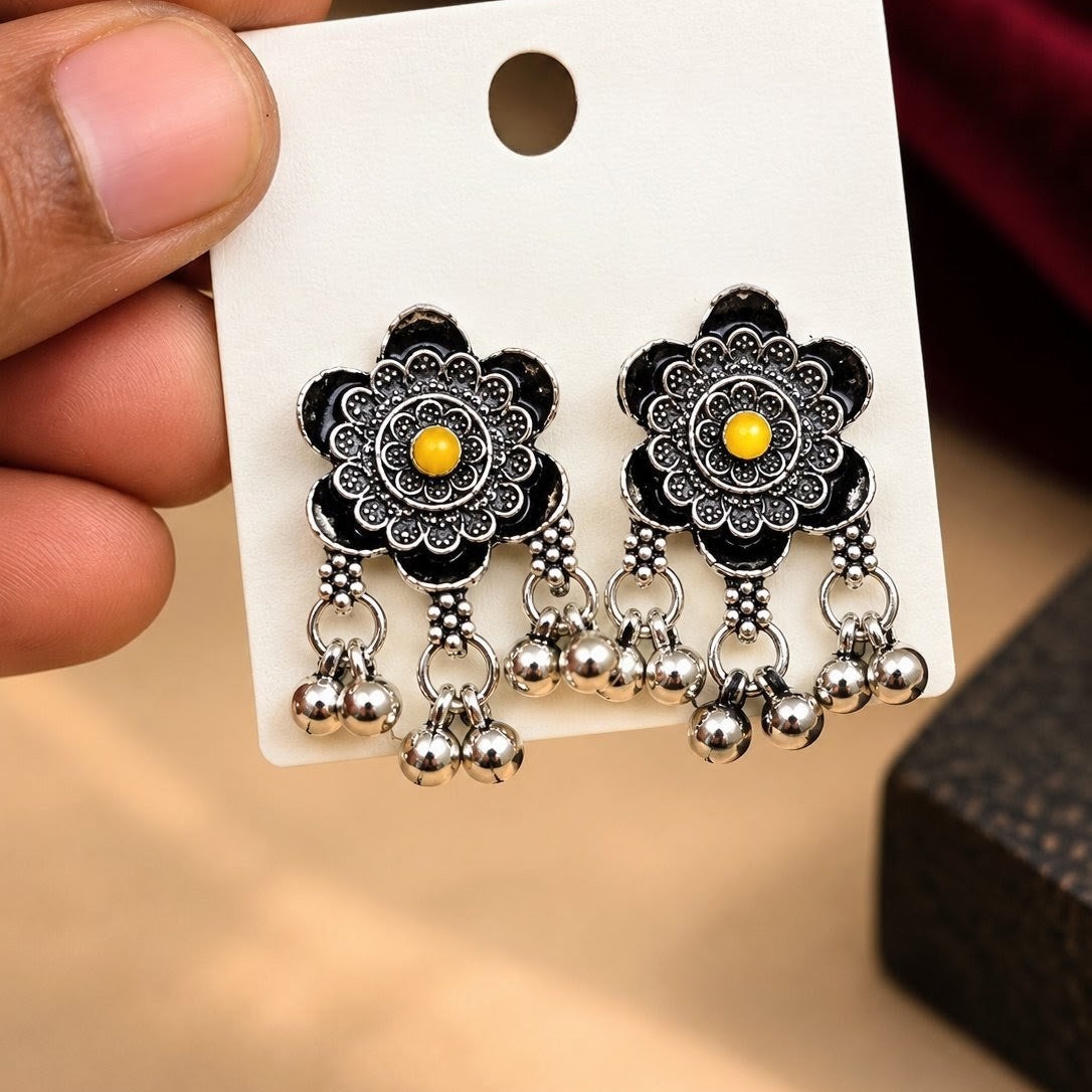 Oxidised Medallion Flower Ghungroo Choker Necklace