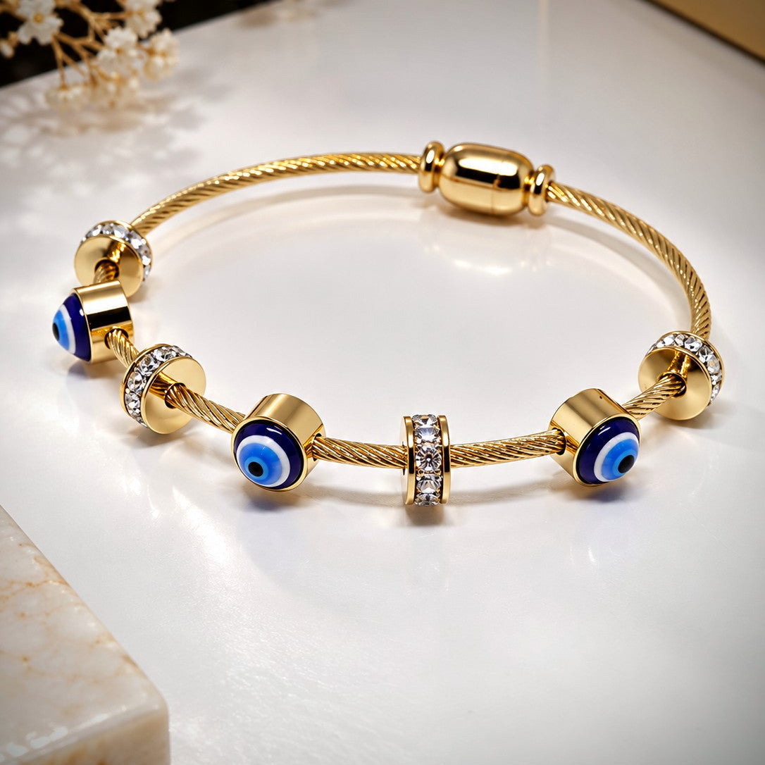 Evil Eye Cable Cuff Bracelet