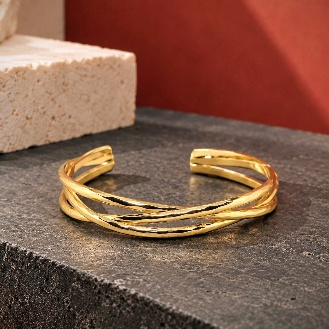 Hammered Crossover Open Cuff
