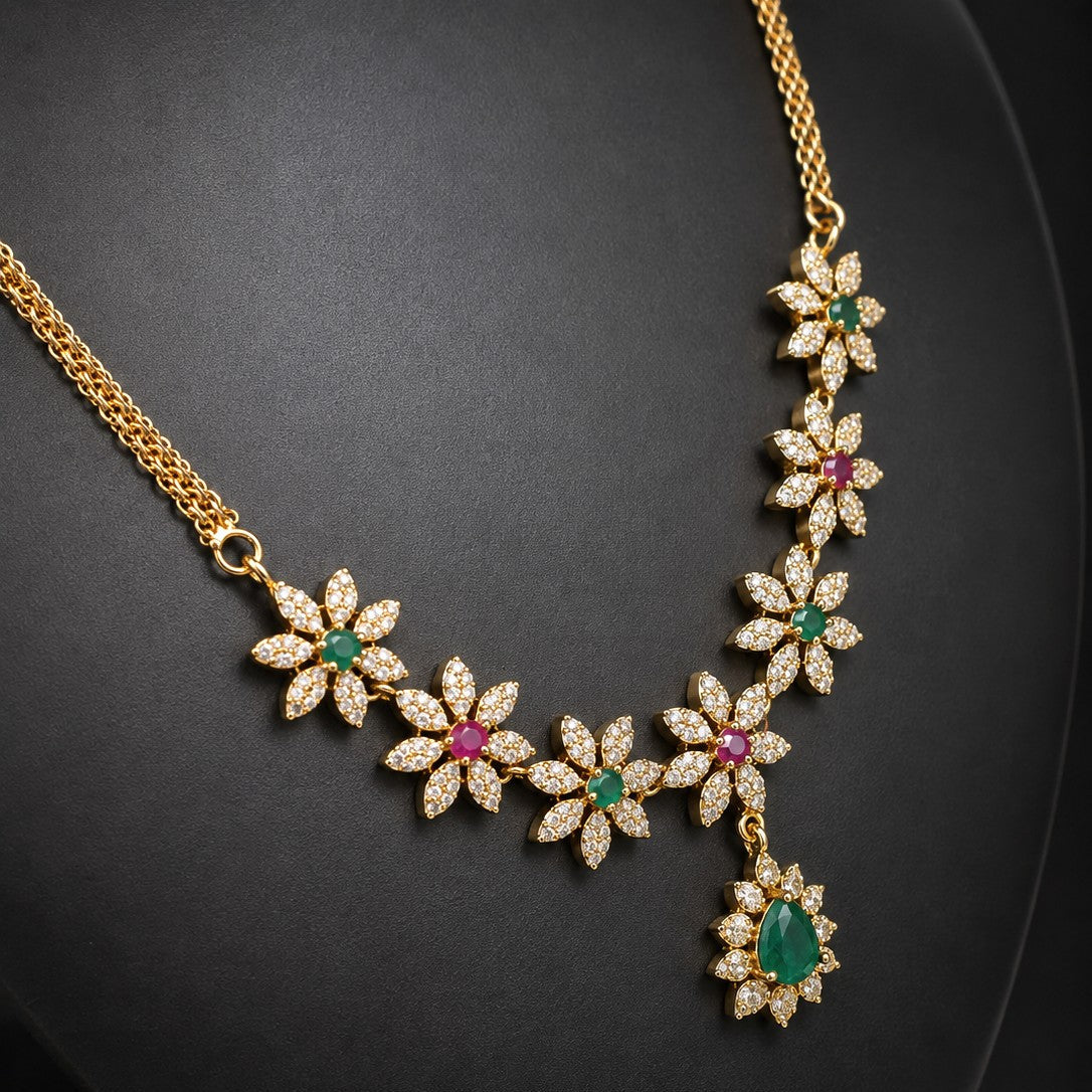 Floral CZ Cluster Necklace
