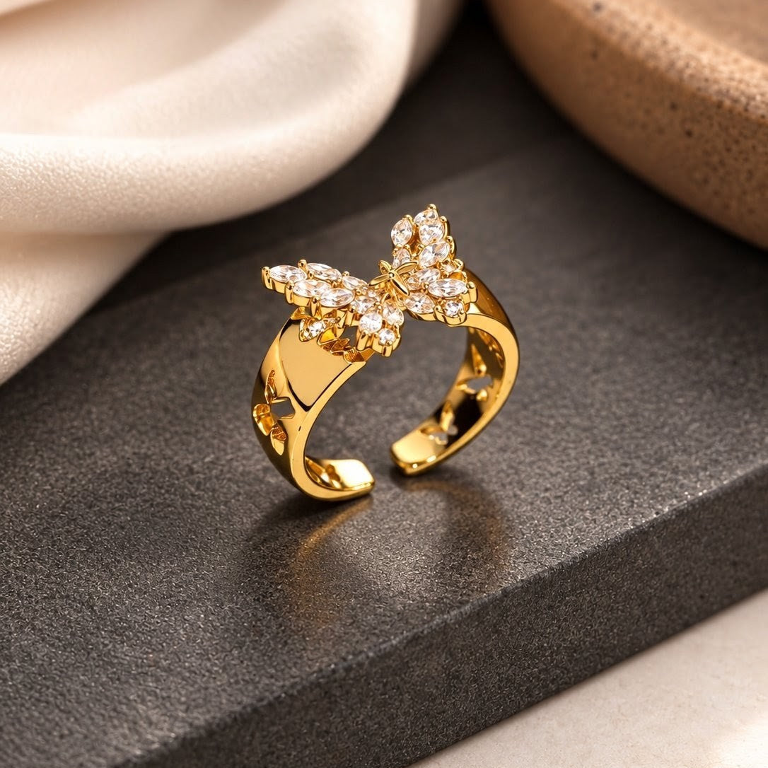 Marquise CZ Butterfly Wide Band Ring