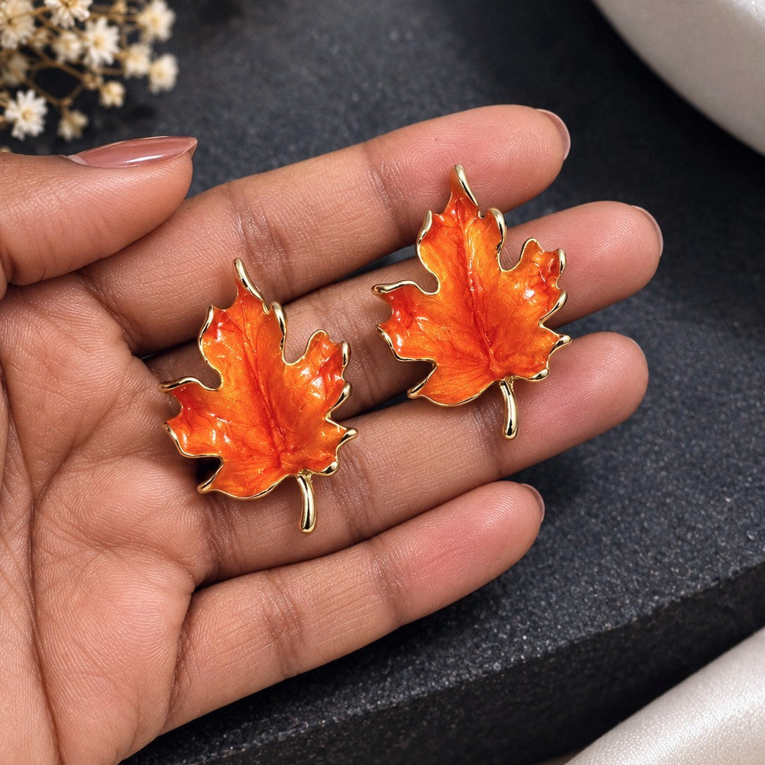 Enamel Maple Leaf Earrings