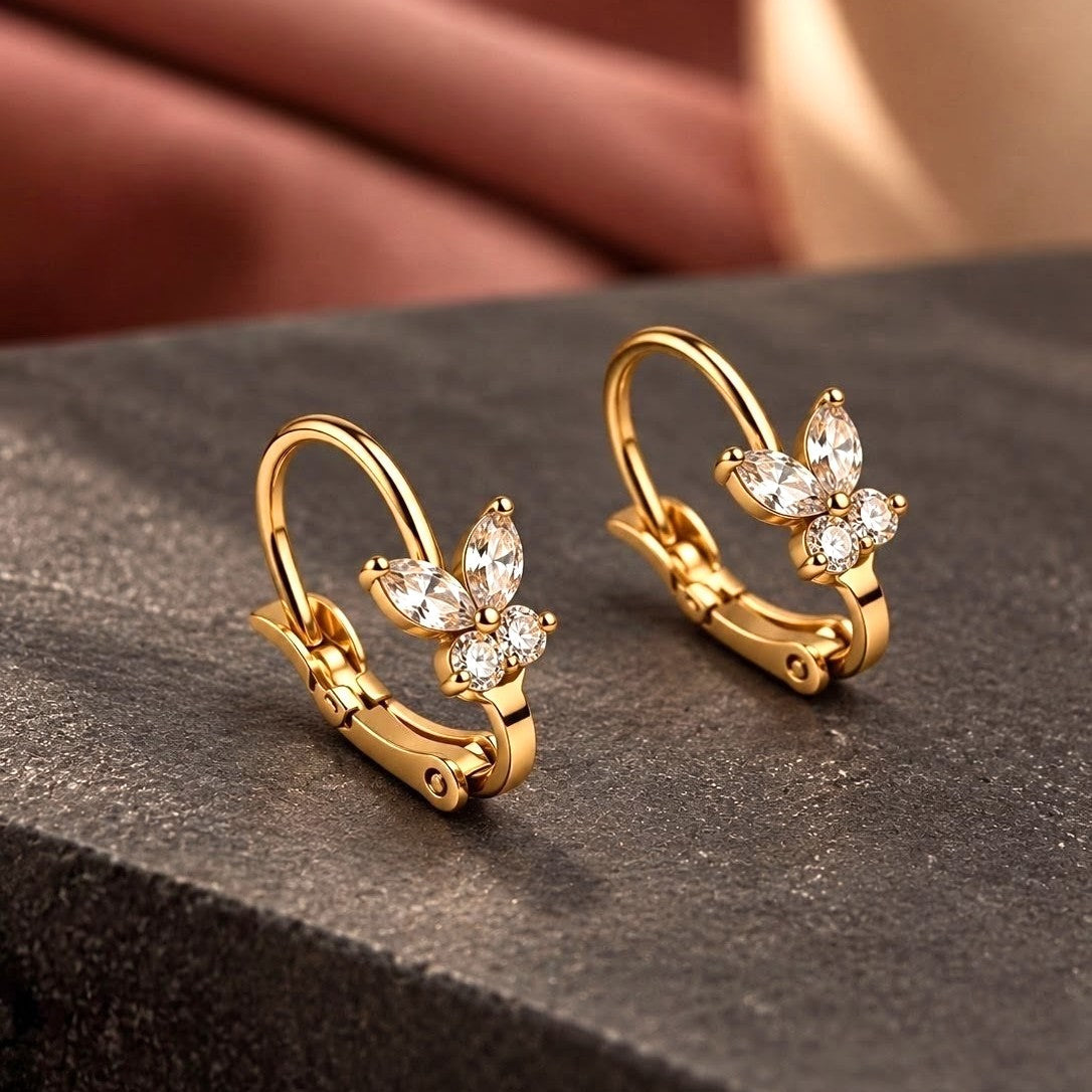 Marquise CZ Flower Leverback Earrings