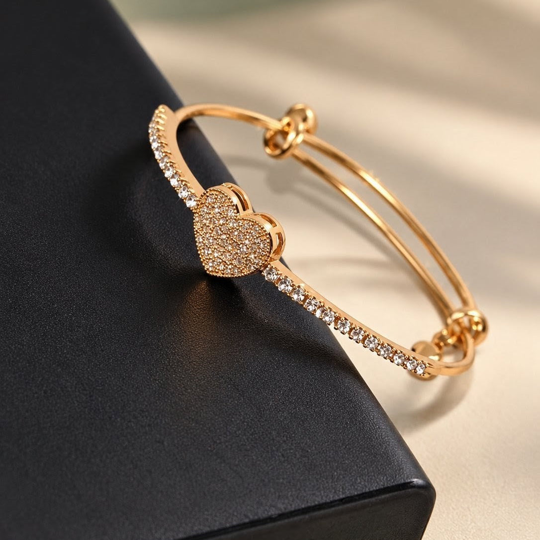 Pave Heart Adjustable Bangle
