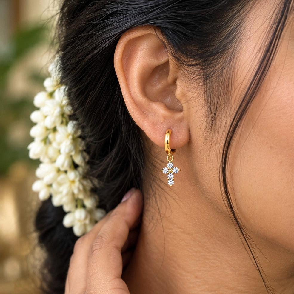 CZ Cross Huggies Earrings