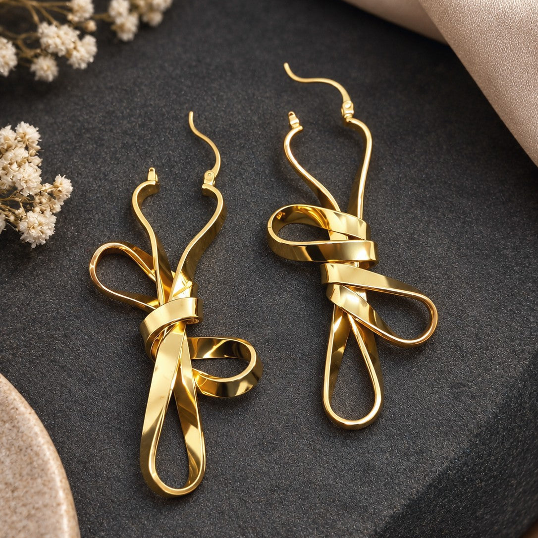 Sculpted Ribbon Bow Drop Earrings