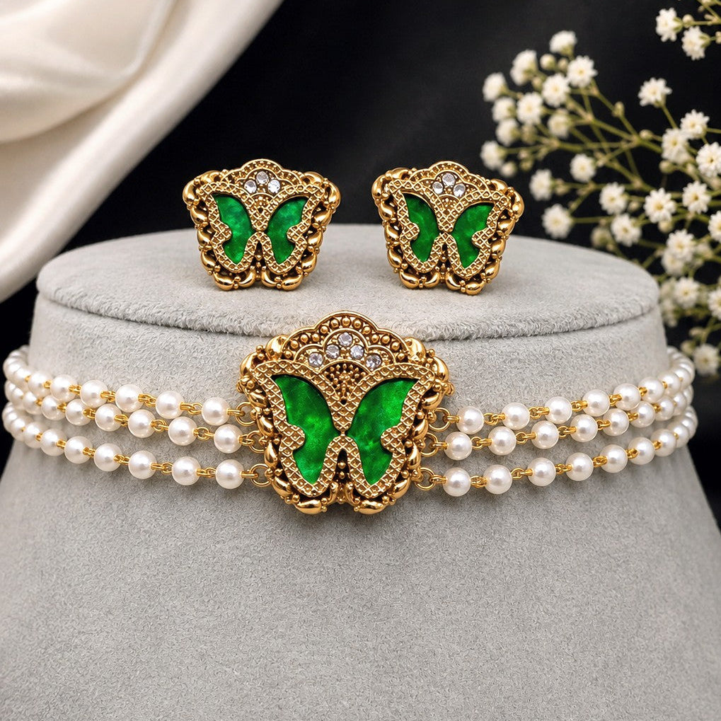 Butterfly Pearl Necklace Set