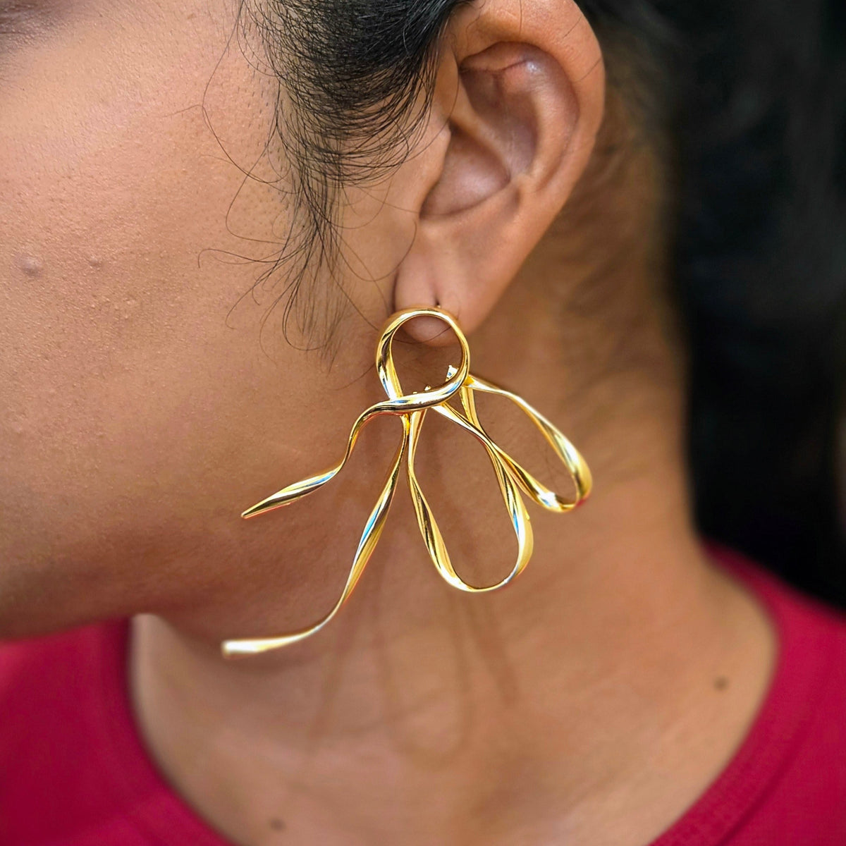 Freeform Twisted Ribbon Bow Earrings