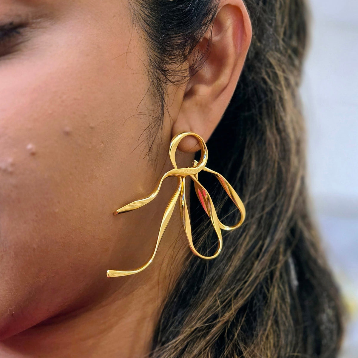 Freeform Twisted Ribbon Bow Earrings