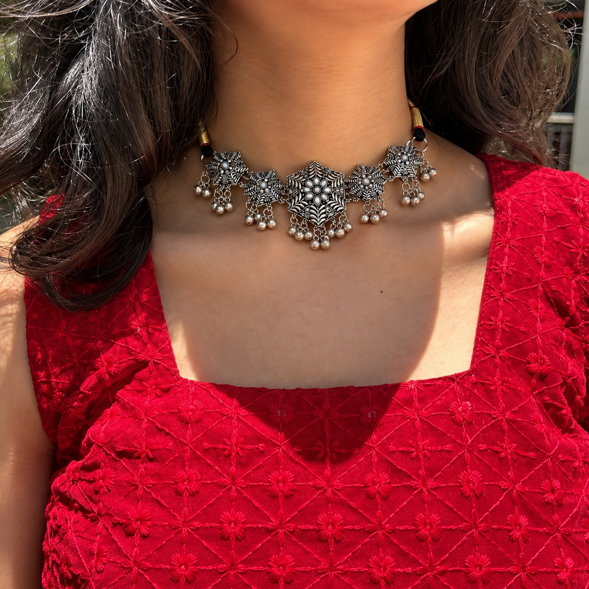 Oxidised Hexagon Ghungroo Choker Necklace