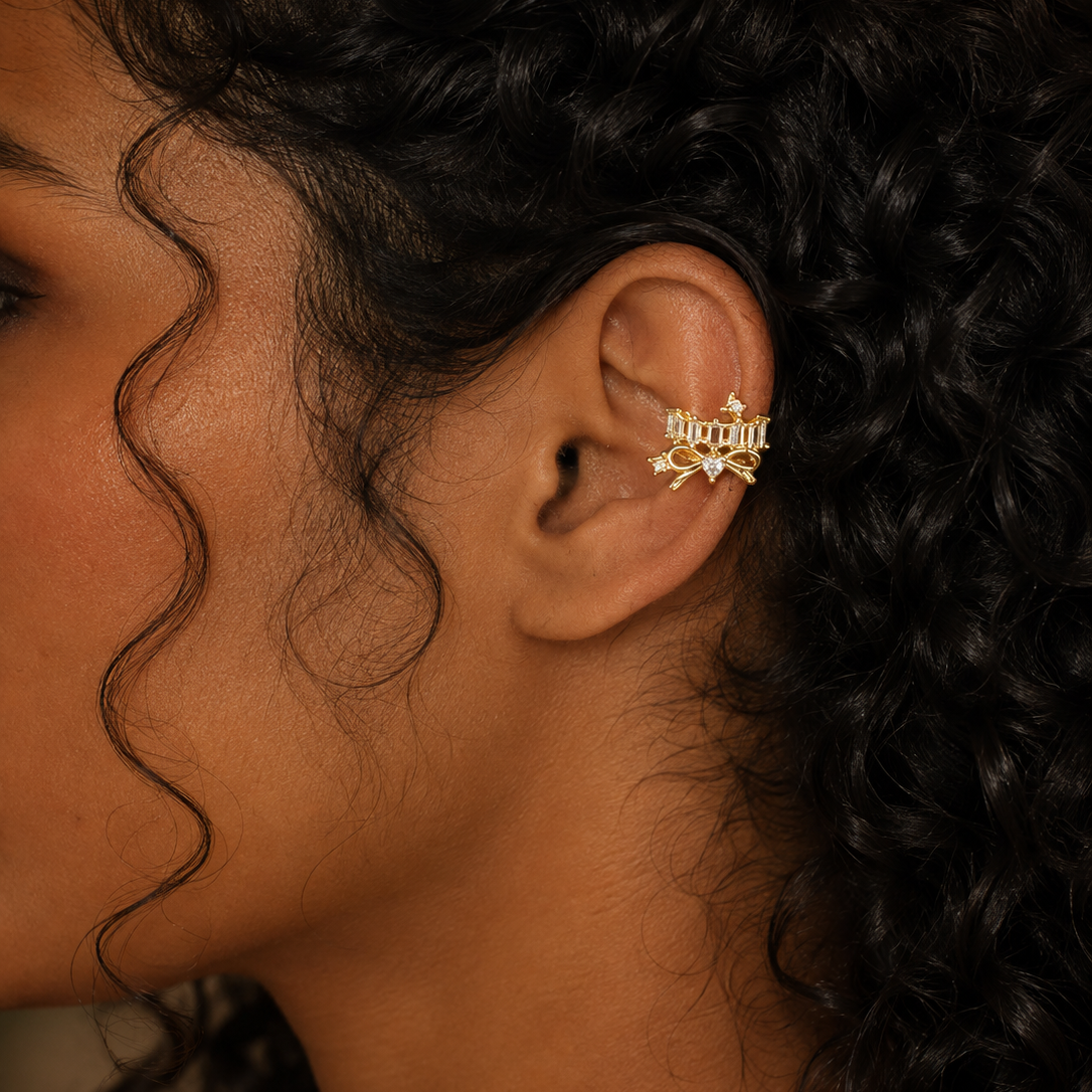 Bow Baguette Cuff Earrings
