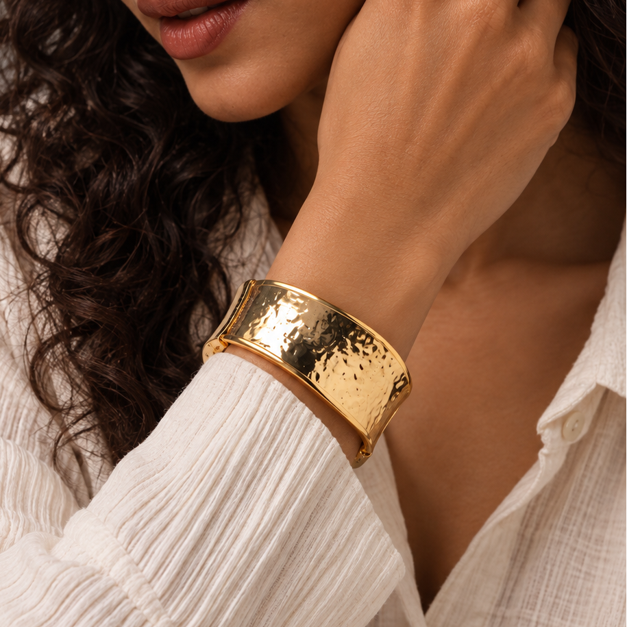 Hammered Concave Hinged Cuff Bangle
