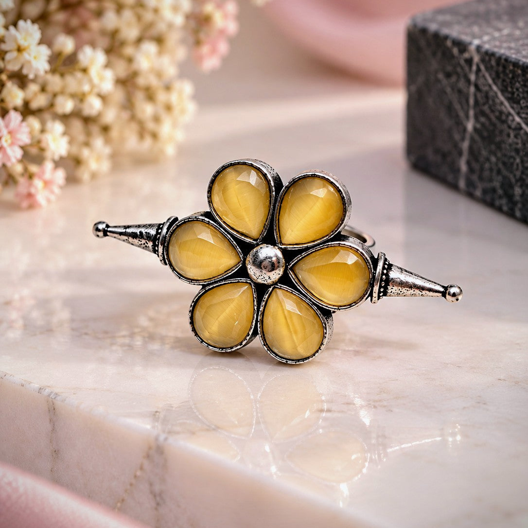 Oxidised Teardrop Flower Ring