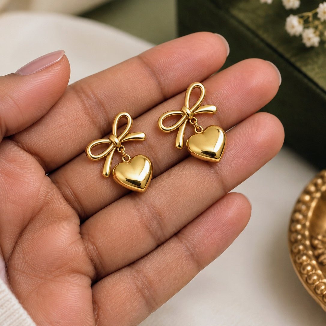 Ribbon Heart Drop Earrings