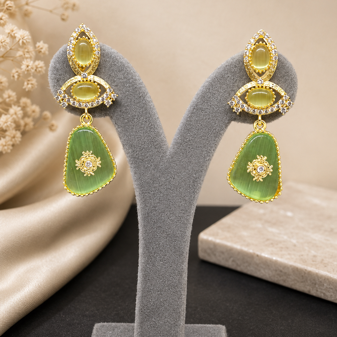 Green Cabochon Drop Earrings