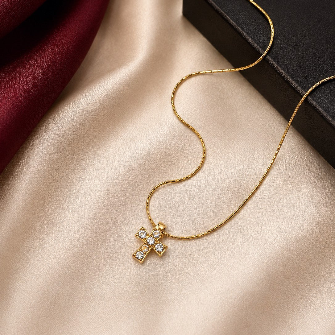Round CZ Cross Necklace
