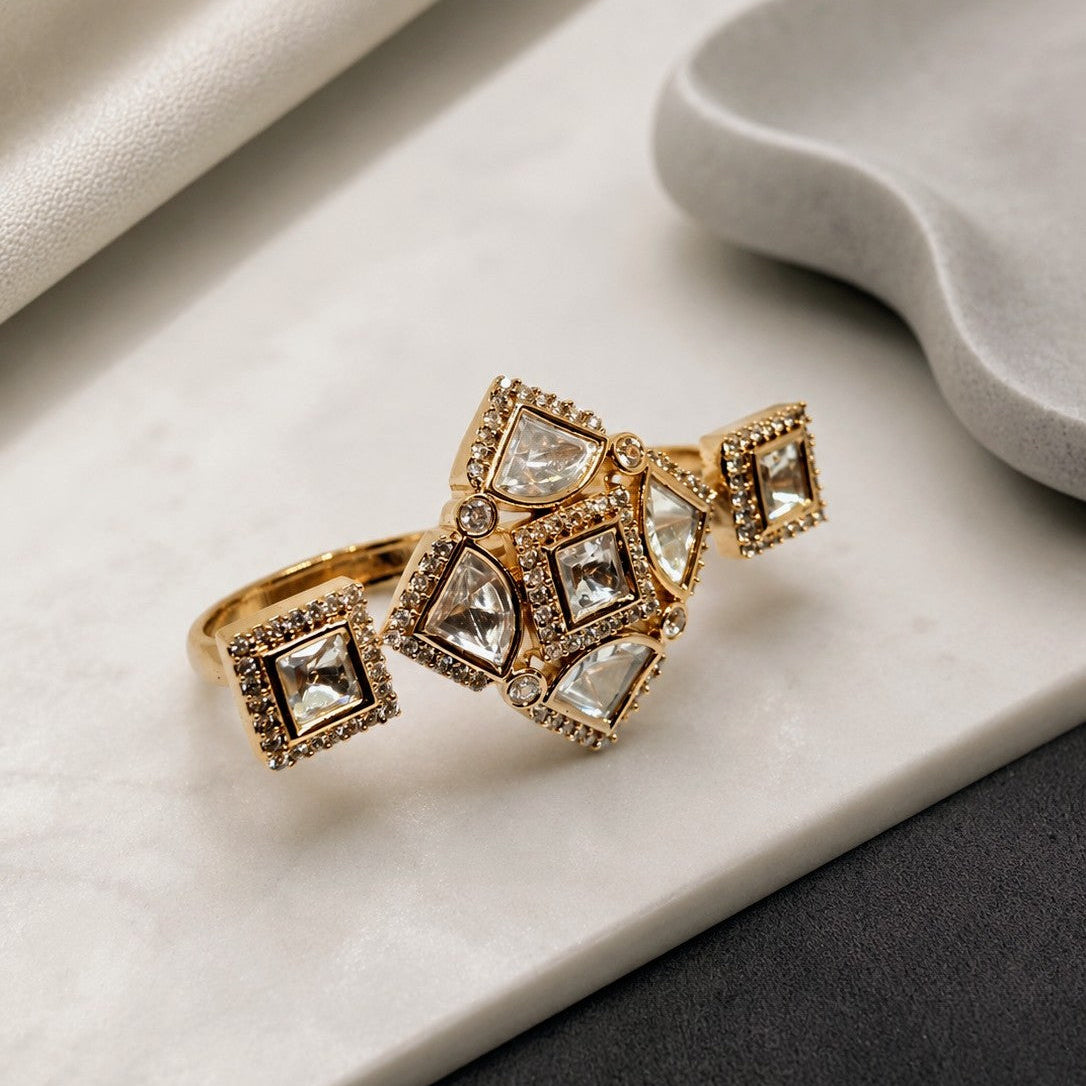 Polki Cluster Double Ring