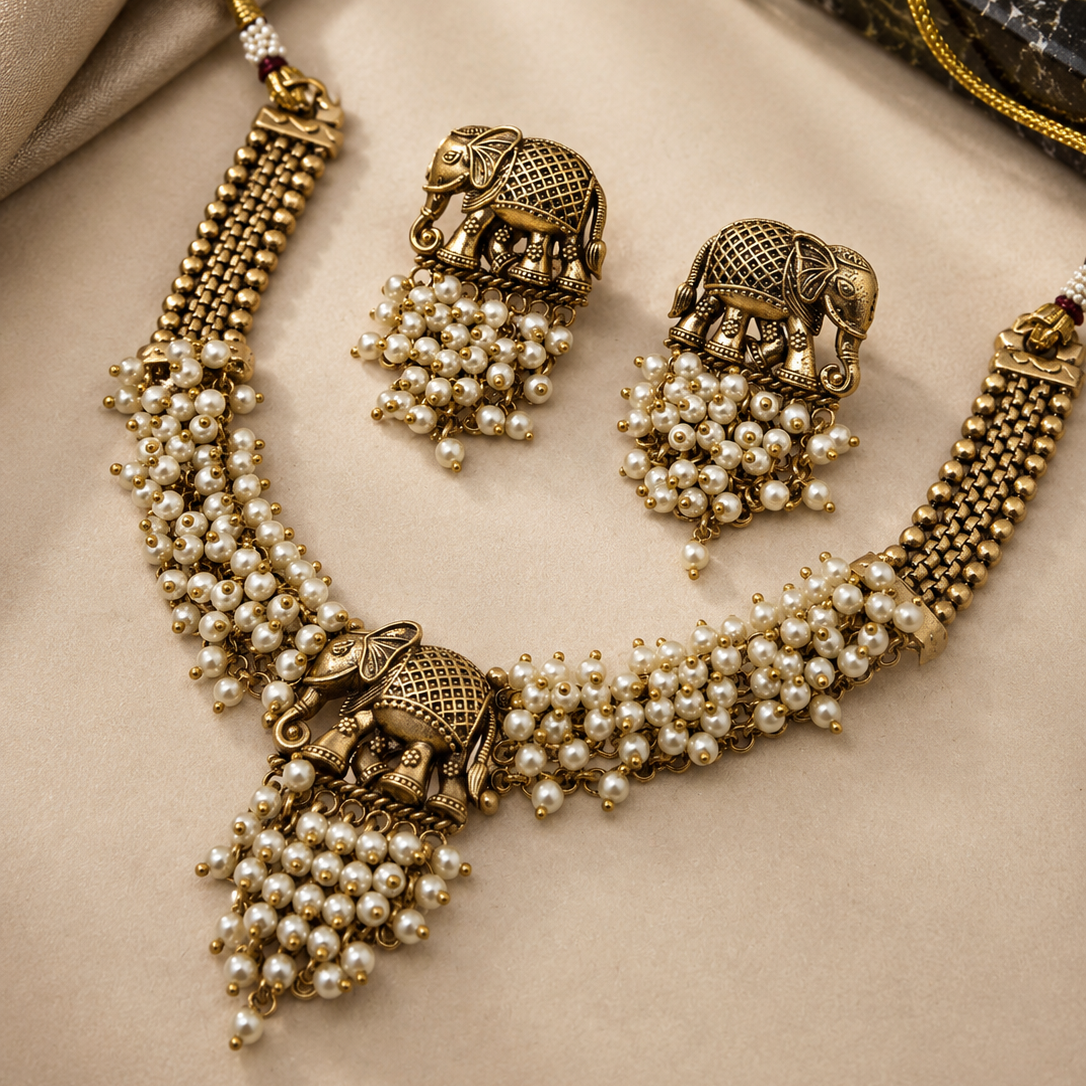 Elephant Pearl Necklace