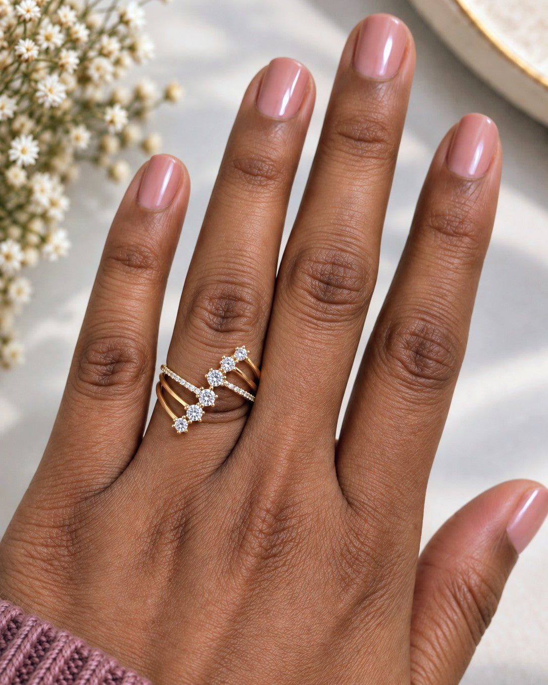 Graduated Stone Chevron Ring