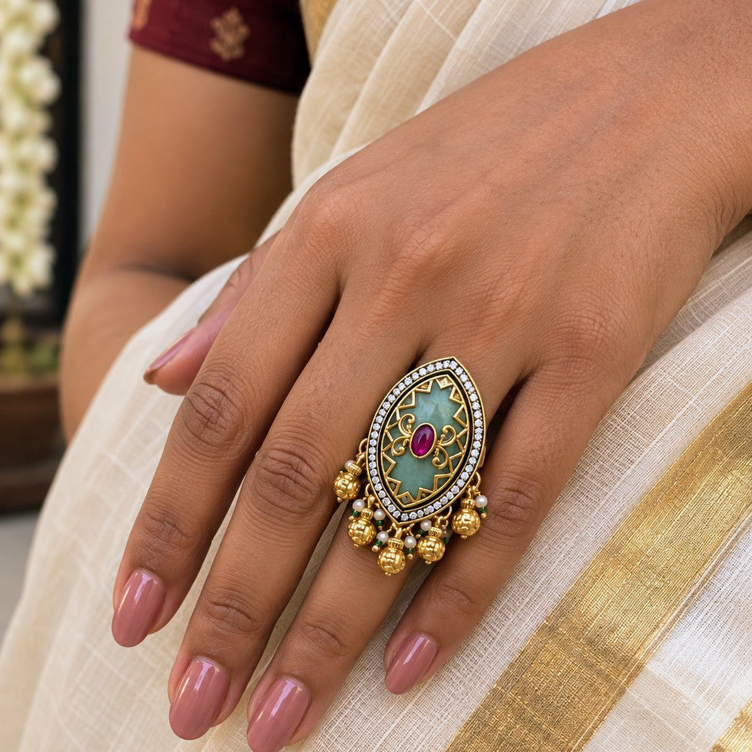 Marquise Halo Fringe Ring