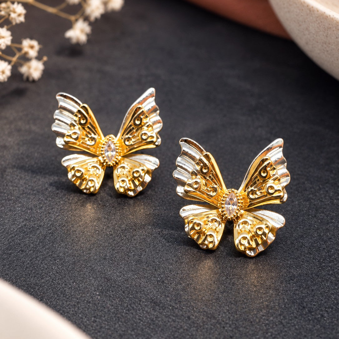 Two Tone Marquise CZ Butterfly Earrings