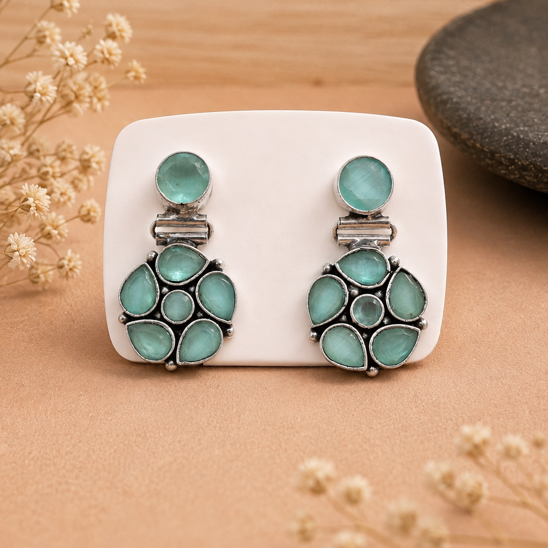 Aqua Cluster Earrings