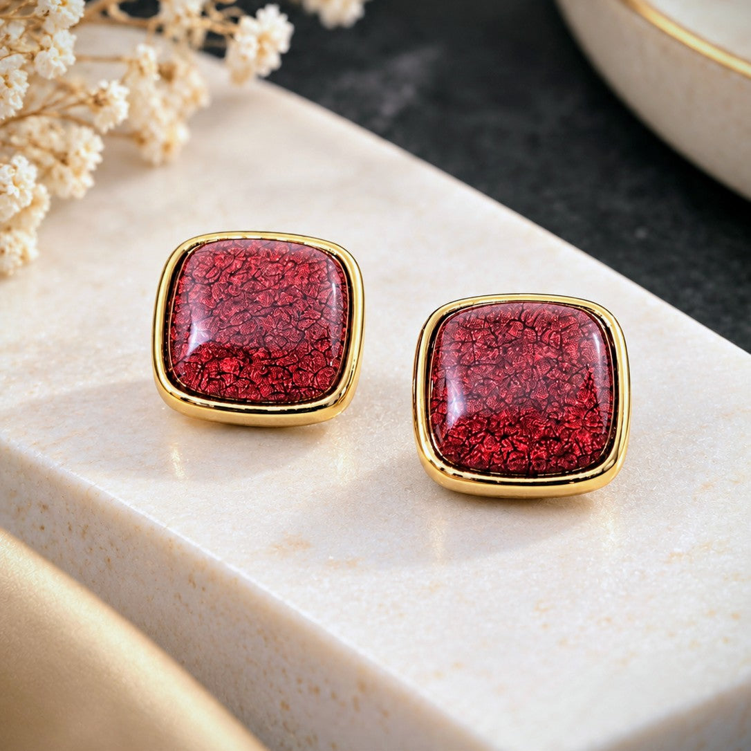 Square Crackle Cabochon Earrings