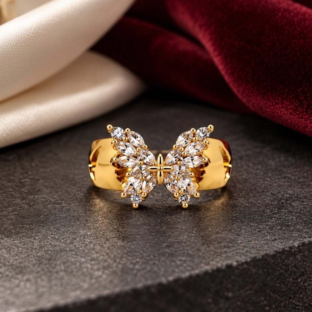 Marquise CZ Butterfly Wide Band Ring
