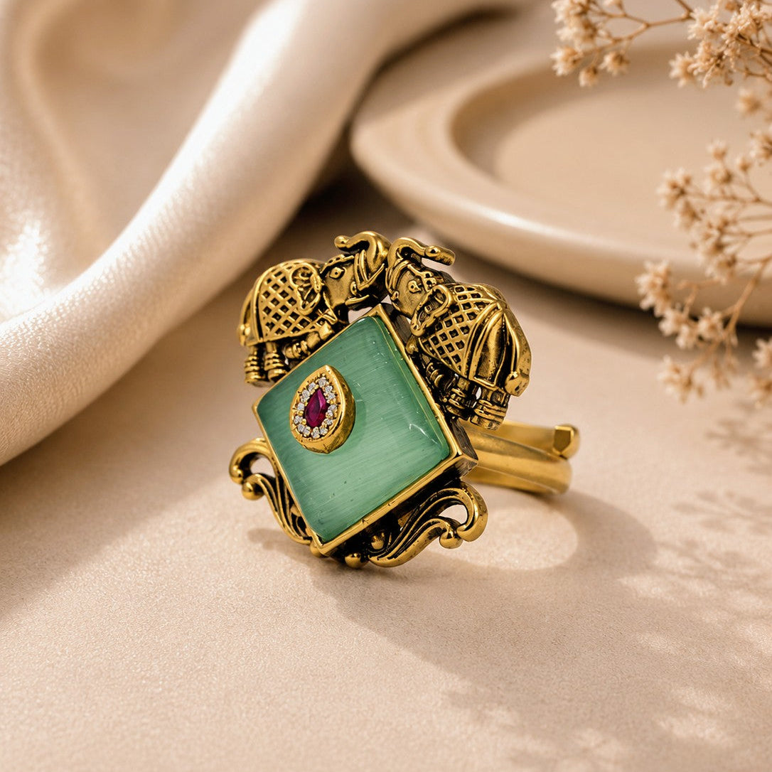 Twin Elephant Signet Ring