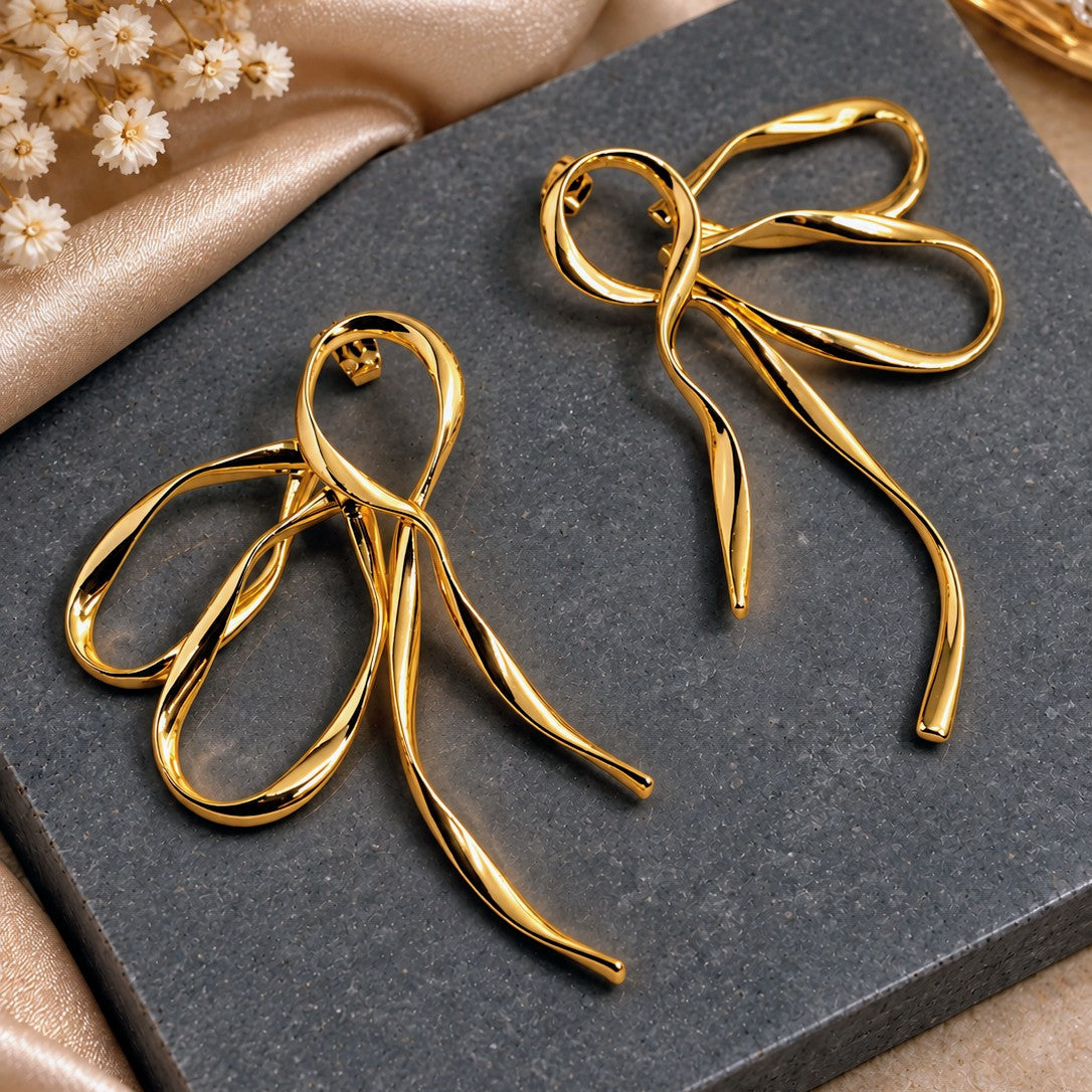 Freeform Twisted Ribbon Bow Earrings