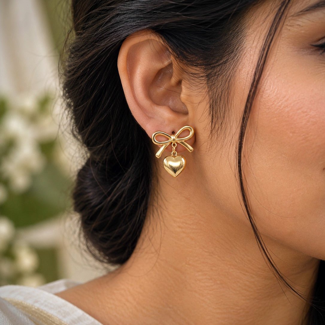 Ribbon Heart Drop Earrings