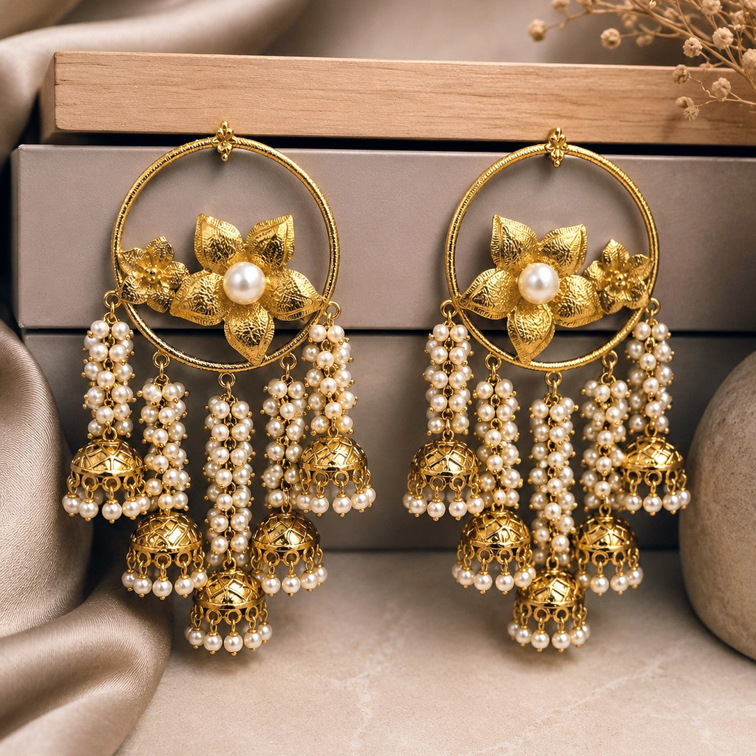 Floral Hoop Jhumka Earrings
