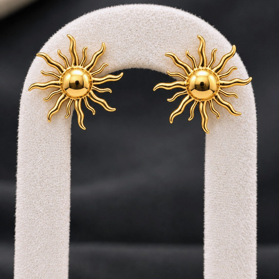 Wavy Ray Sun Stud Earrings