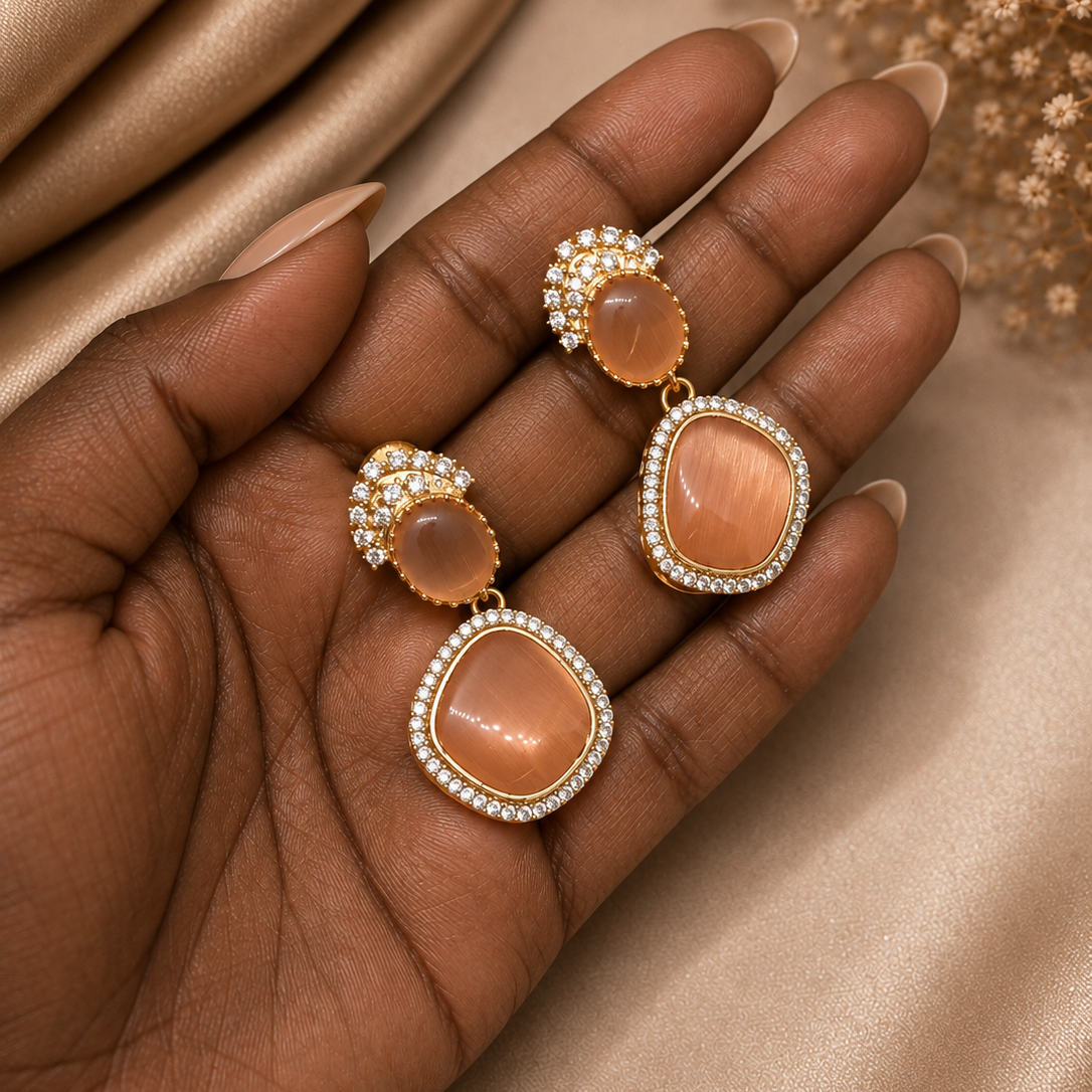 Cabochon Halo Drop Earrings