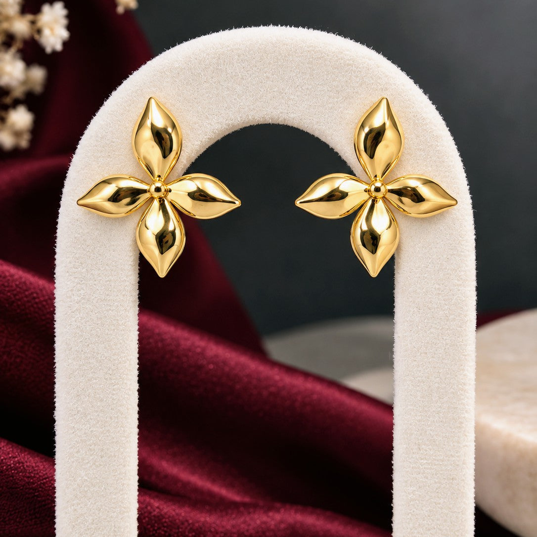 Puffed Four Petal Flower Earrings
