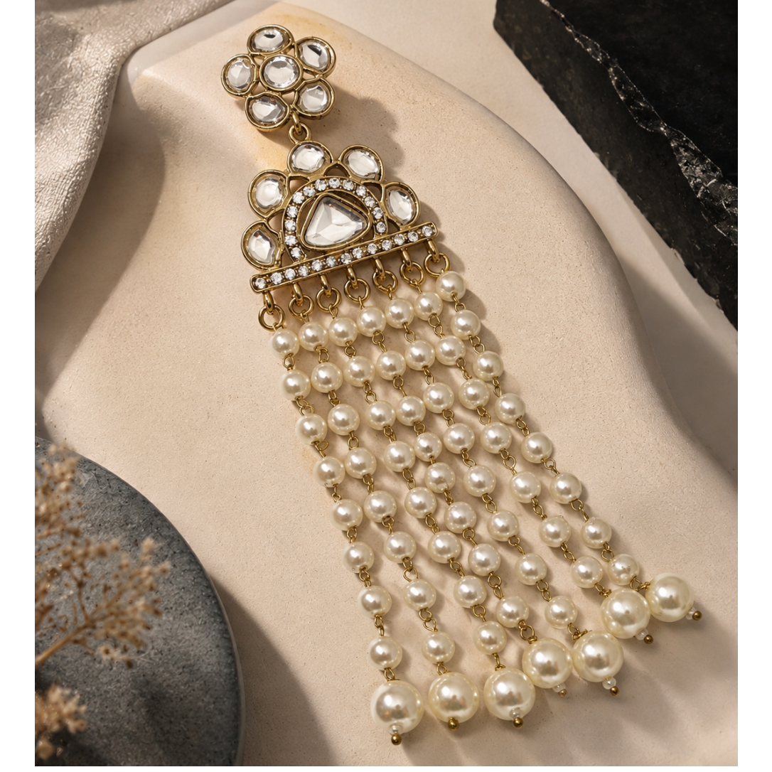 Kundan Pearl Tassel Earrings