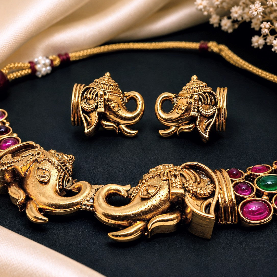 Elephant Head Pavé Necklace Set