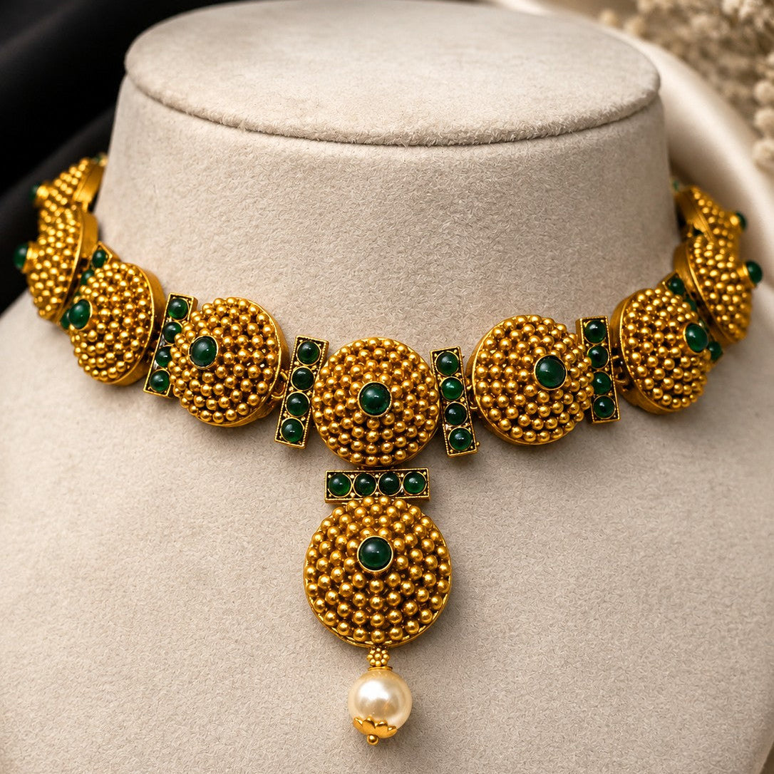Bead Cluster Pearl Drop Necklace