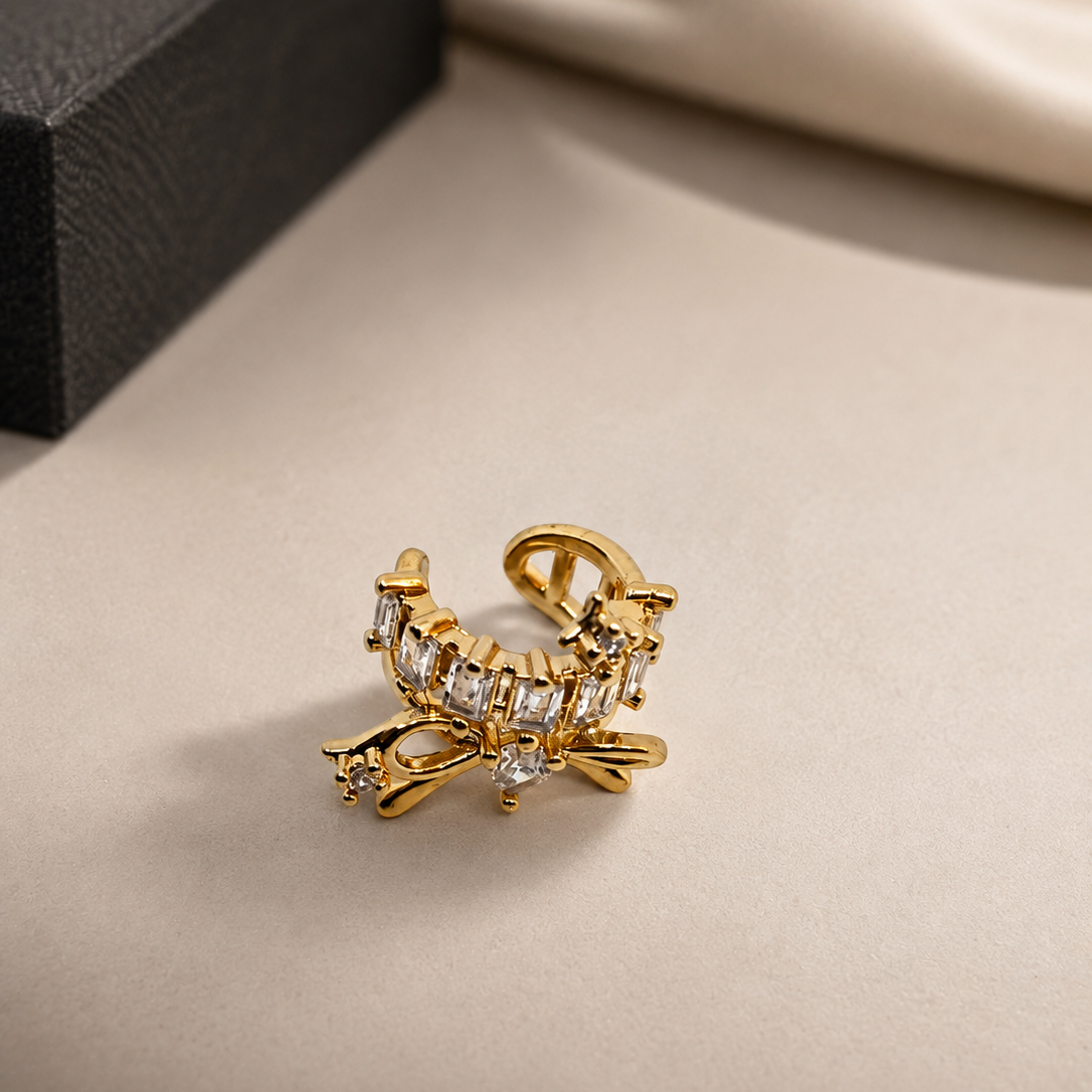 Bow Baguette Cuff Earrings