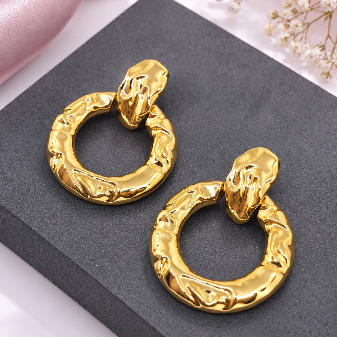 Molten Texture Door Knocker Hoop Earrings