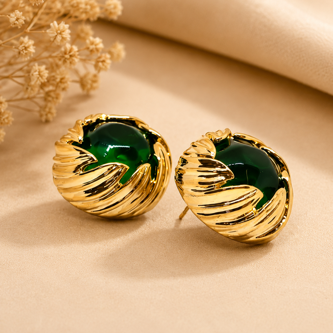 Green Cabochon Studs