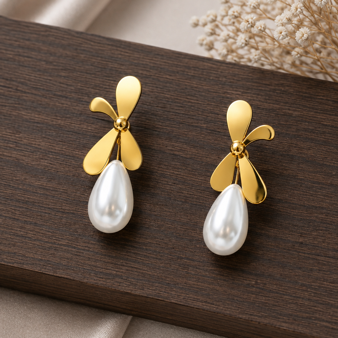 Petal Pearl Drop Earrings