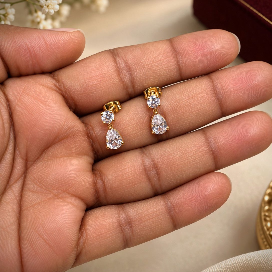 Round CZ Gem Drop Earrings