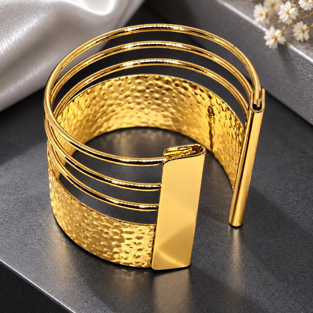Hammered Panel Wire Split Cuff Bangle