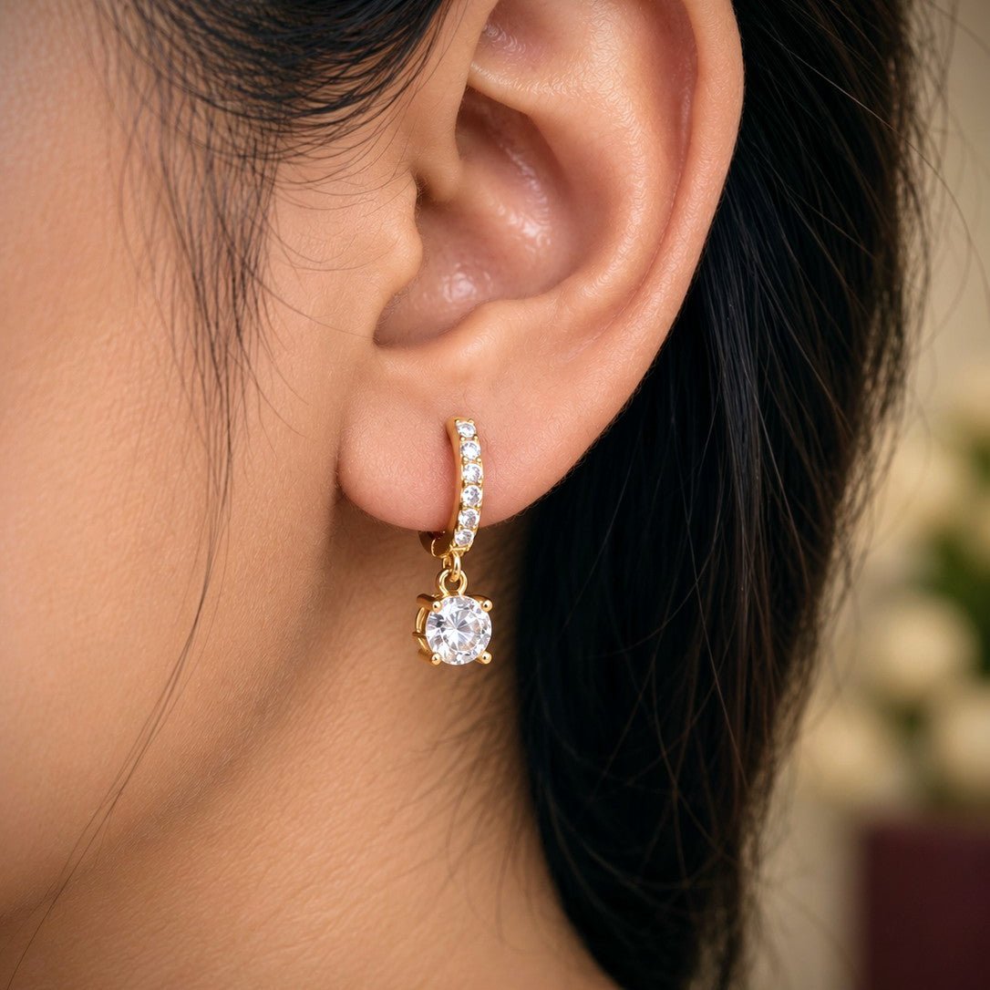 Pave Round Huggies Earrings