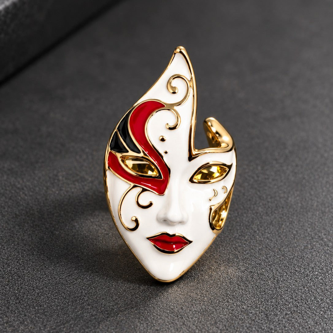 Enamel Masquerade Mask Cocktail Ring